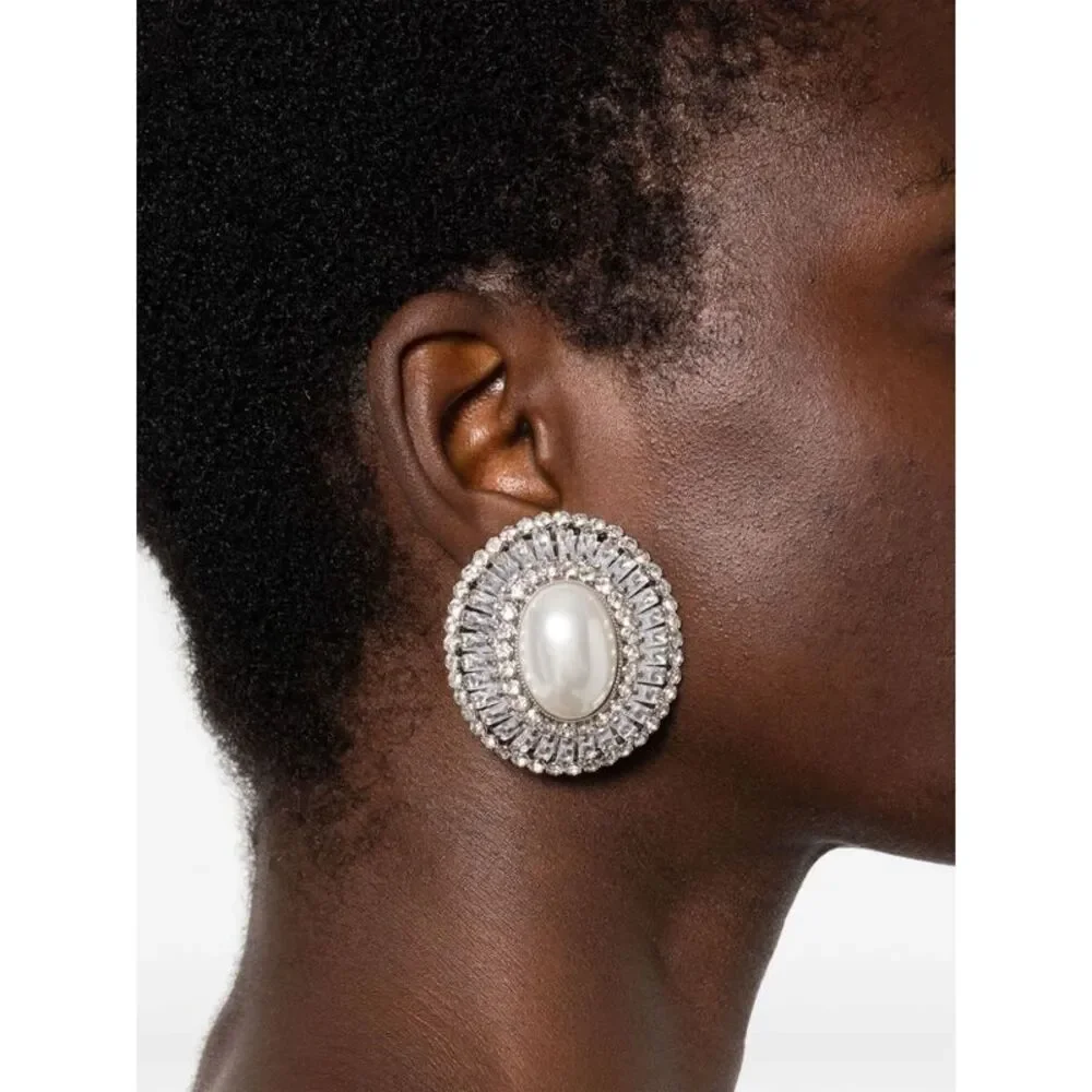 ALESSANDRA RICH CRYSTAL AND PEARL OVAL EARRINGS - Picture 2 of 3